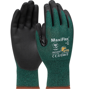 PIP 34-8743(SM) MAXIFLEX CUT SEAMLESS KNIT GREEN/BLACK MICROFOAM GRIP PALM &amp; FINGERTIPS