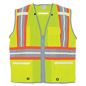 GLOBAL SAFETY VEST GLO-077-M HI-VIS Y/G, SILVER REFLECTIVE, ORANGE TRIM