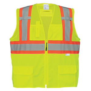 GLOBAL SAFETY VEST GLO-0037-S HI/VIS Y/G, 3M REFLECTIVE, ORANGE TRIM