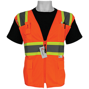 GLOBAL SAFETY VEST GLO-004-M HI/VIS ORANGE, 3M REFLECTIVE, Y/G TRIM, ZIPPER CLOSURE