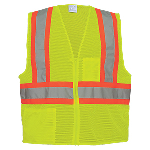 GLOBAL SAFETY VEST GLO-002-M HI/VIS Y/G, SILVER REFLECTIVE, ORANGE TIM